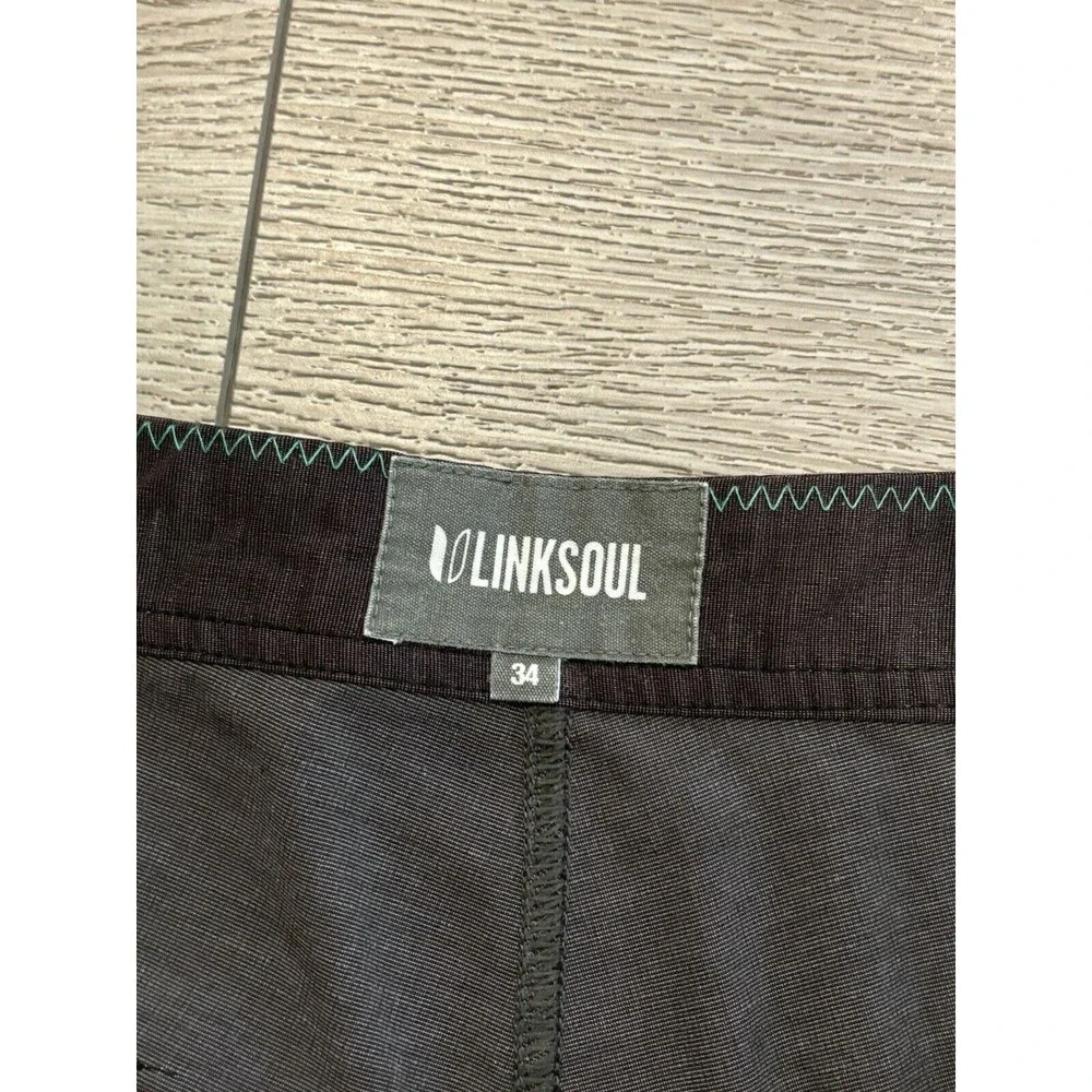 Linksoul Hybrid Shorts Mens 34 Gray Black Palm Swim Trunks‎ Golf Preppy
